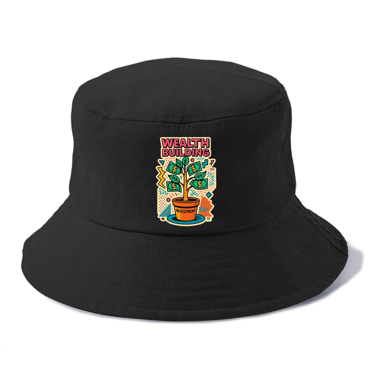 Money tree growing from investment pot - financial independence journey, wealth - Bucket Hat - Black