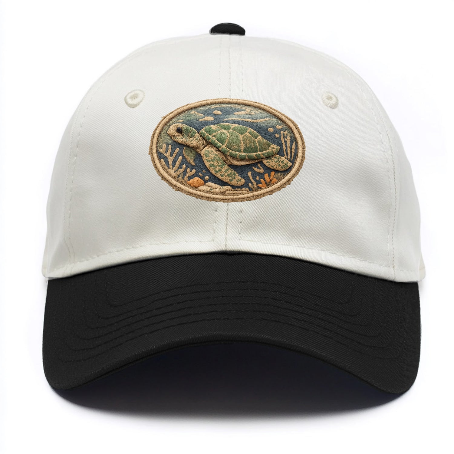 SEA TURTLE - swimming turtle in green and blue , ocean life - Two Tone Cap - Black