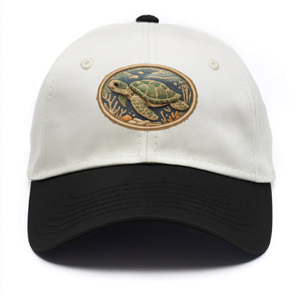 SEA TURTLE - swimming turtle in green and blue , ocean life - Two Tone Cap - Black