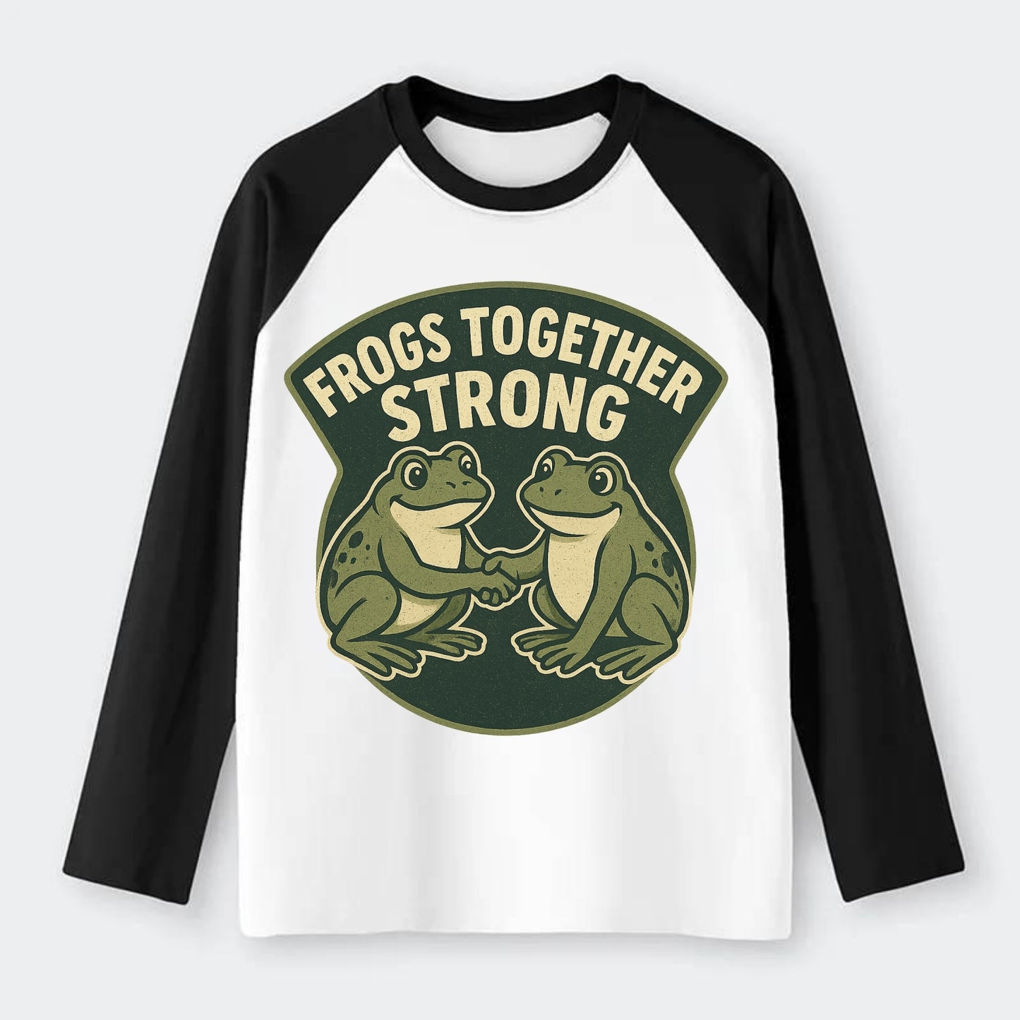 Frogs Together Strong 3 - Raglan Long Sleeve T-Shirt - Black