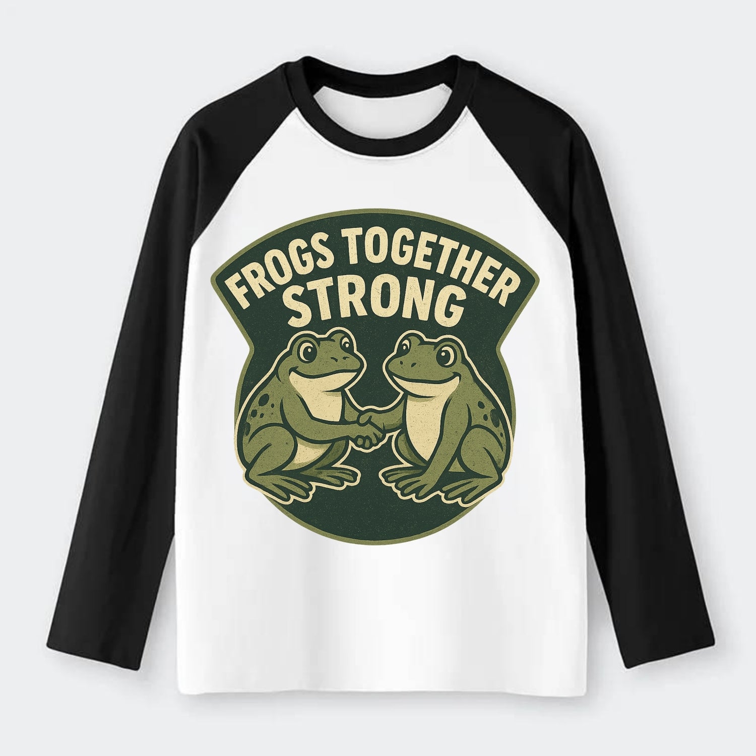Frogs Together Strong 3 - Raglan Long Sleeve T-Shirt - Black