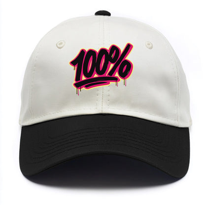Bold typography design - "100%" - all in, fully committed - Two Tone Cap - Black