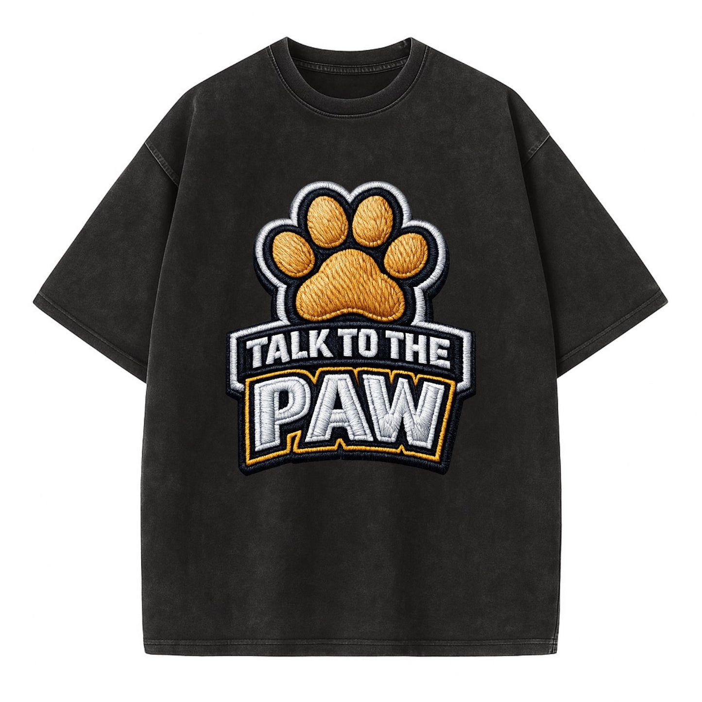 TALK TO THE PAW - raised paw in tan , sassy pet - Vintage T-shirt - Black