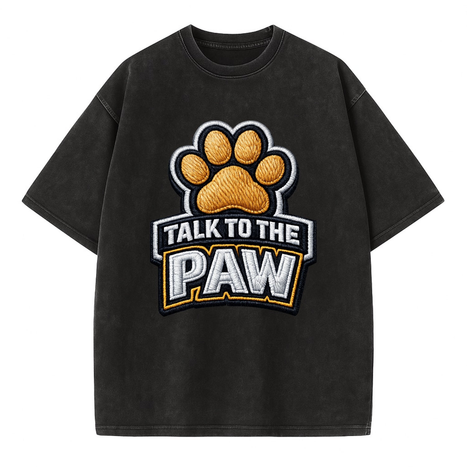 TALK TO THE PAW - raised paw in tan , sassy pet - Vintage T-shirt - Black