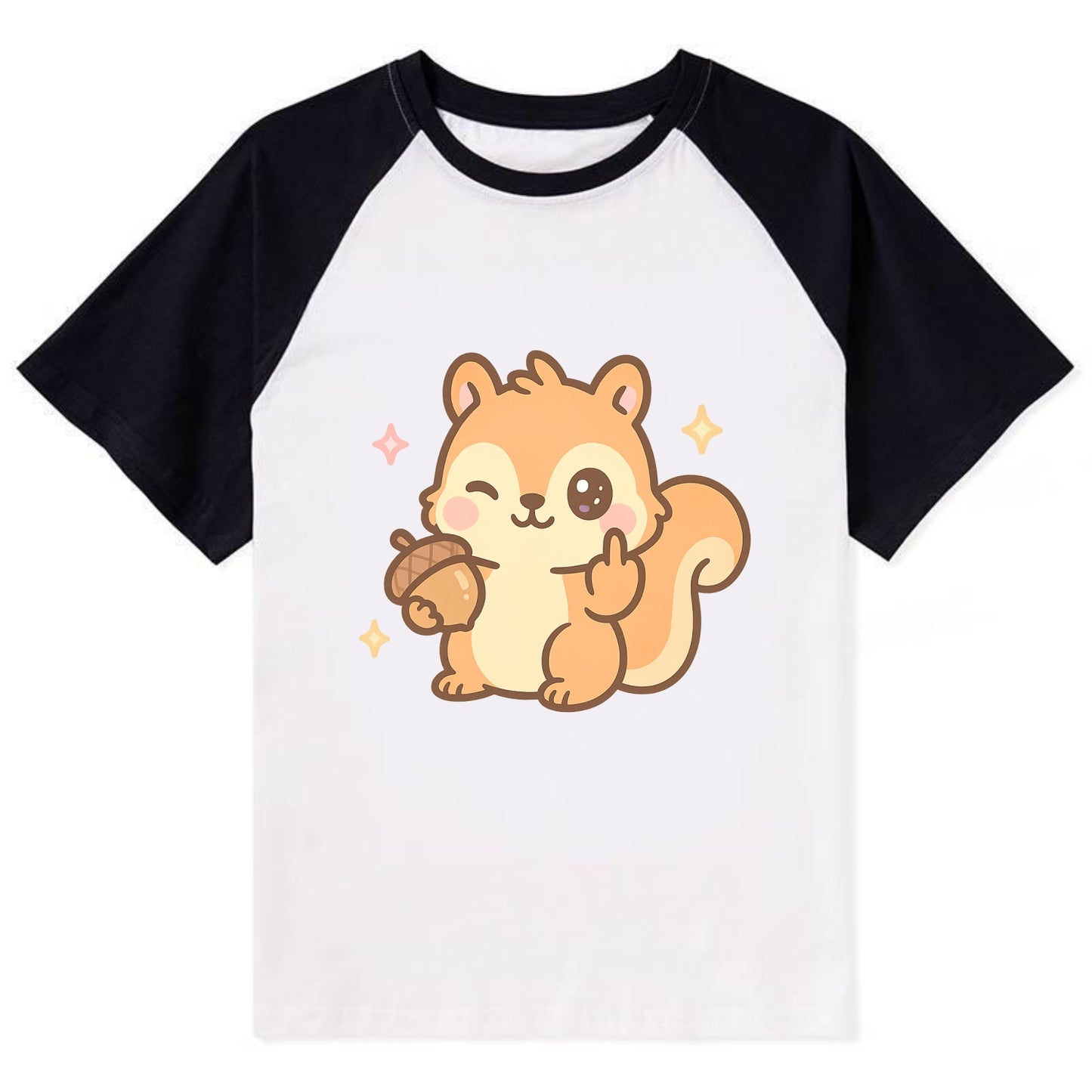 sweet squirrel holding acorn in one paw, flipping off with the other - Contrast Raglan T-shirt - Black
