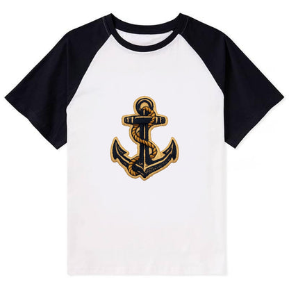 ANCHOR ROPE - classic anchor with rope in navy and gold , sailor - Contrast Raglan T-shirt - Black