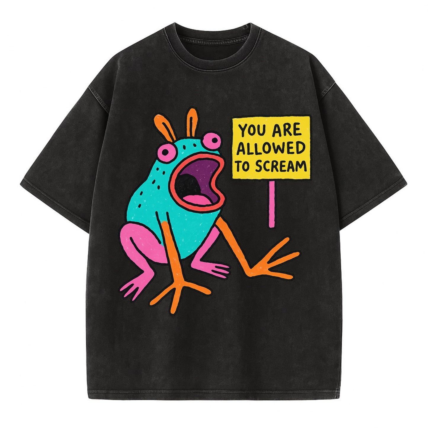 YOU ARE ALLOWED TO SCREAM | Open-mouthed frog mid-scream - Vintage T-shirt - Black
