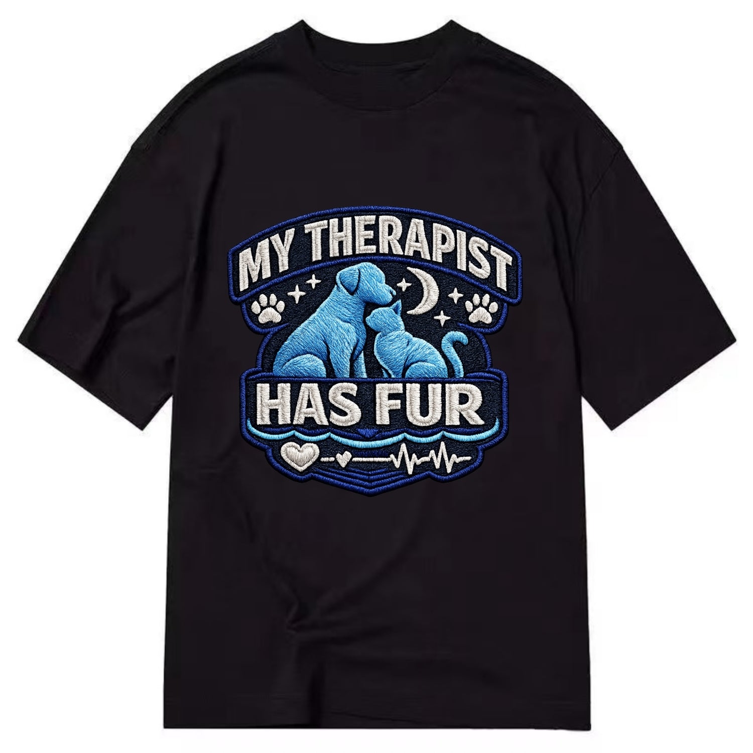 MY THERAPIST HAS FUR - pet silhouette in calming blue , emotional support - Classic T-shirt - Black