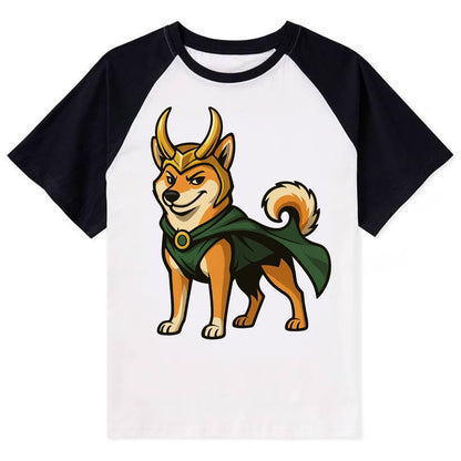 Shiba Inu Loki  - Contrast Raglan T-shirt - Black