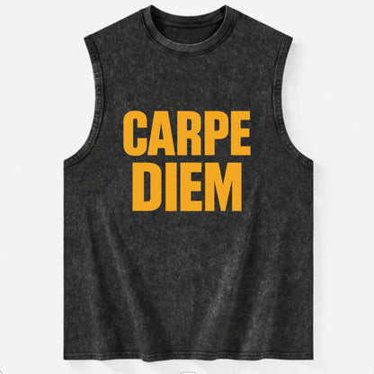 Bold typography design - "CARPE DIEM" - seize the day - Vintage Washed Tank - Black