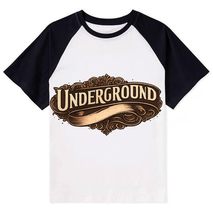Bold typography design - "UNDERGROUND" - hidden scene, alternative - Contrast Raglan T-shirt - Black