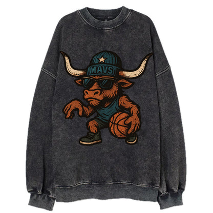 Texas Longhorn wearing Mavs beanie with lone star patch and wayfarer sunglasses - Vintage Sweatshirt - Black