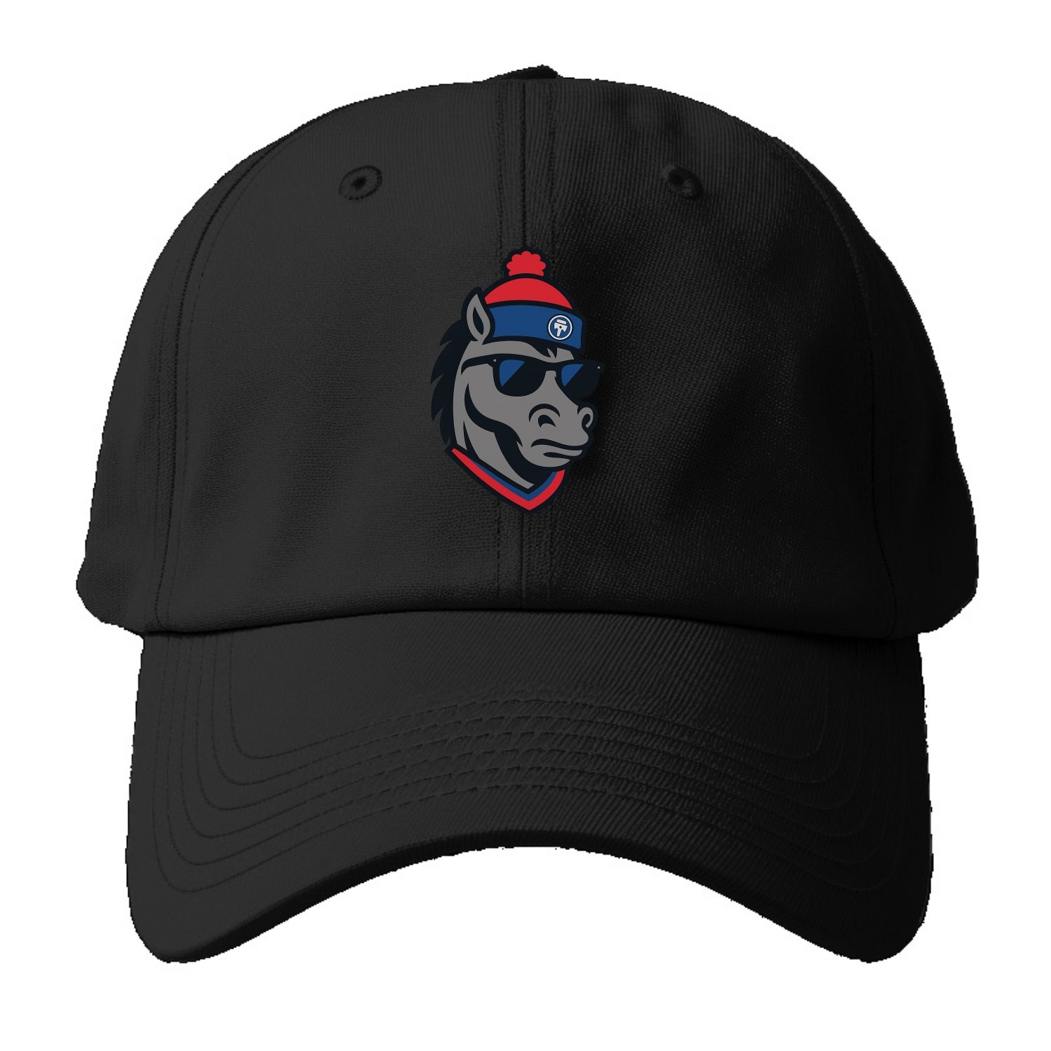 Detroit Stallion wearing Pistons red and blue beanie with piston patch - Baseball Cap For Big Heads - Black