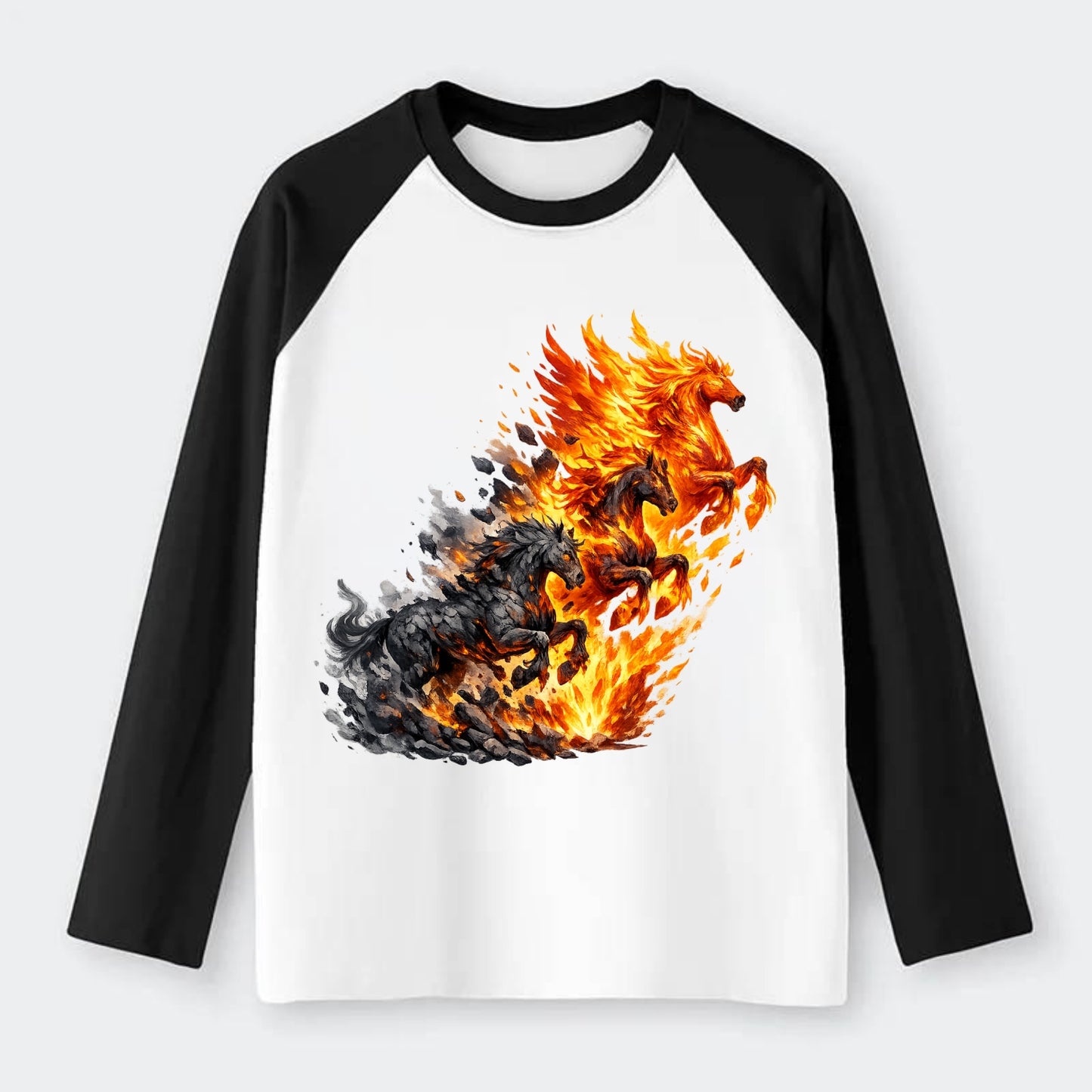 INFERNO STALLION | Horse made entirely of living flames | Blazing mane - Raglan Long Sleeve T-Shirt - Black