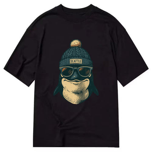 Washington Orca wearing Seattle beanie with pom pom and wayfarer sunglasses - Classic T-shirt
