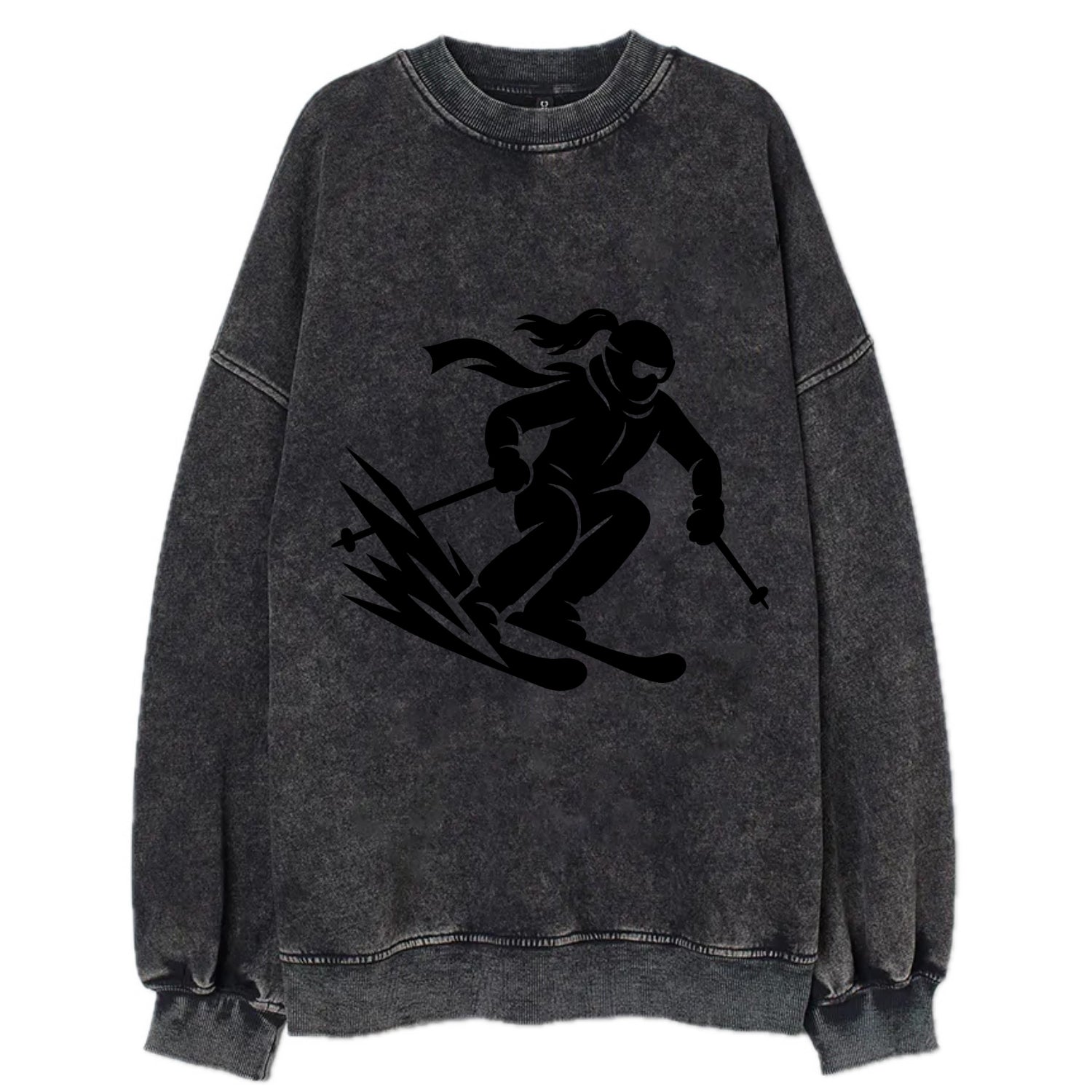Skier carving down snowy slope - Vintage Sweatshirt - Black