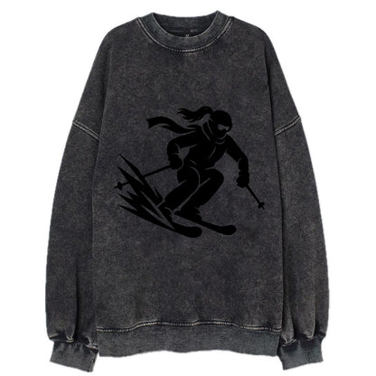 Skier carving down snowy slope - Vintage Sweatshirt - Black