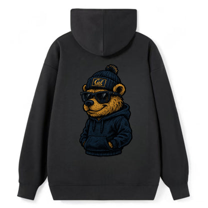Berkeley Bear wearing Cal beanie with script patch - Classic Pullover Hoodie - Black