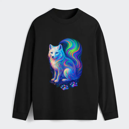 Graceful arctic fox with tail streaming aurora colors, white fur with - Classic Long Sleeve Shirt - Black