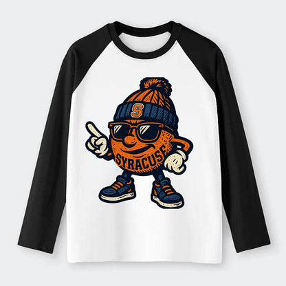 Syracuse Orange wearing Syracuse beanie with S patch - Raglan Long Sleeve T-Shirt - Black