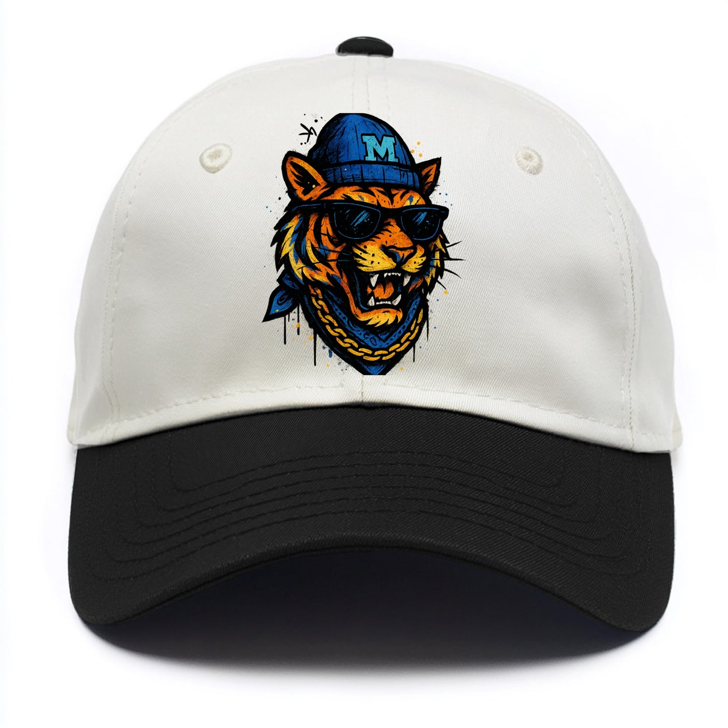Memphis Tiger wearing Memphis beanie with M patch - Two Tone Cap - Black