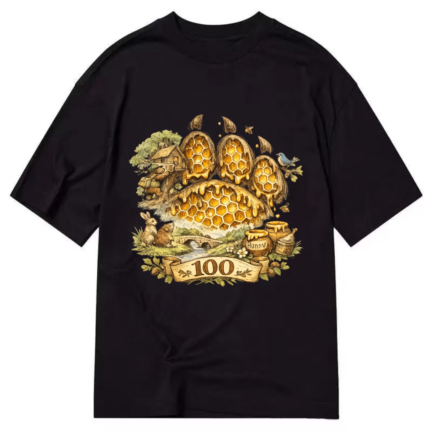 HONEY PAW | Bear paw print filled with honeycomb | Sticky evidence | Forest - Classic T-shirt - Black