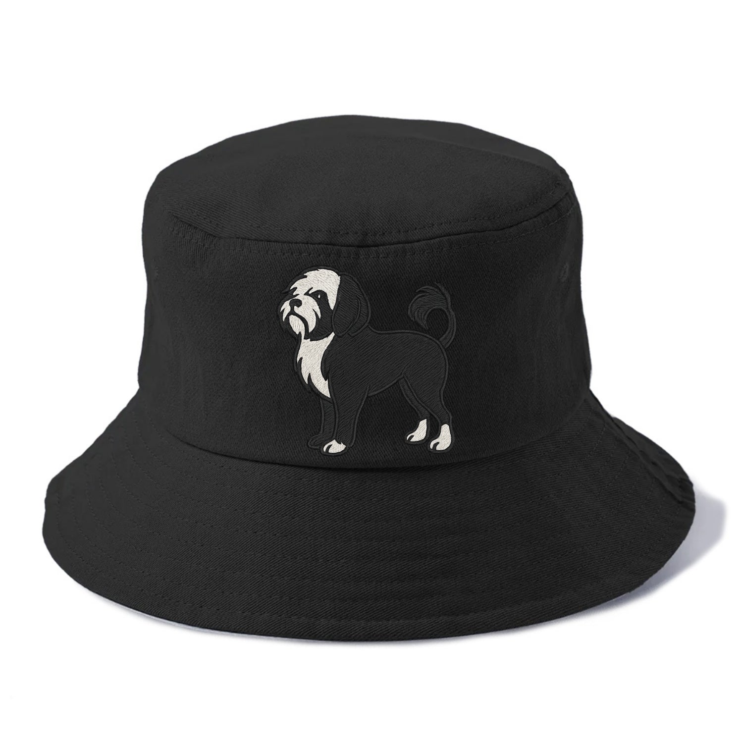 Löwchen - Black and white lion trim embr - Bucket Hat - Black