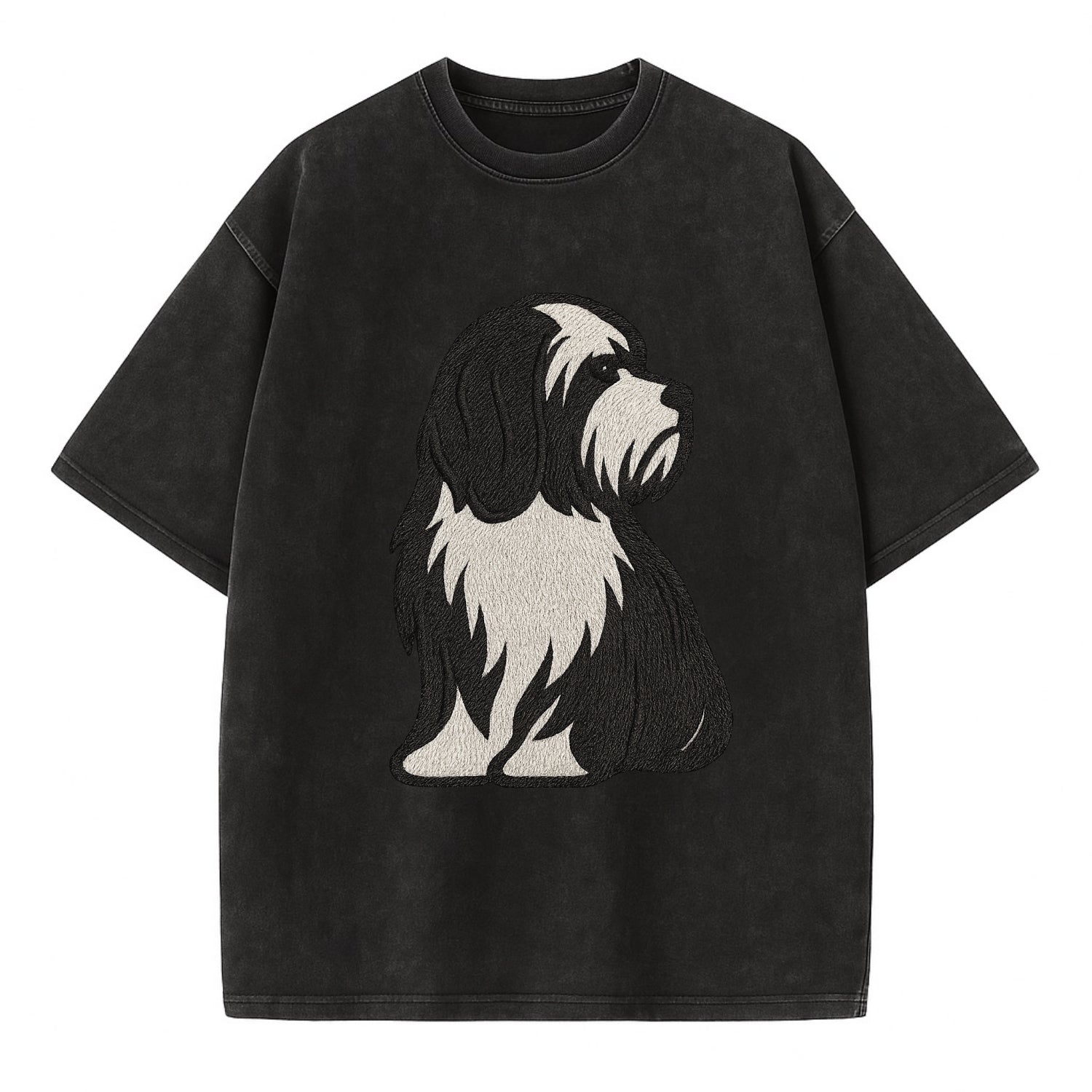 Tibetan Terrier - Black and white long c - Vintage T-shirt - Black
