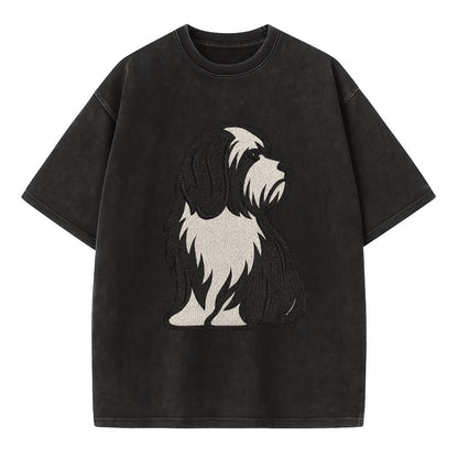 Tibetan Terrier - Black and white long c - Vintage T-shirt - Black