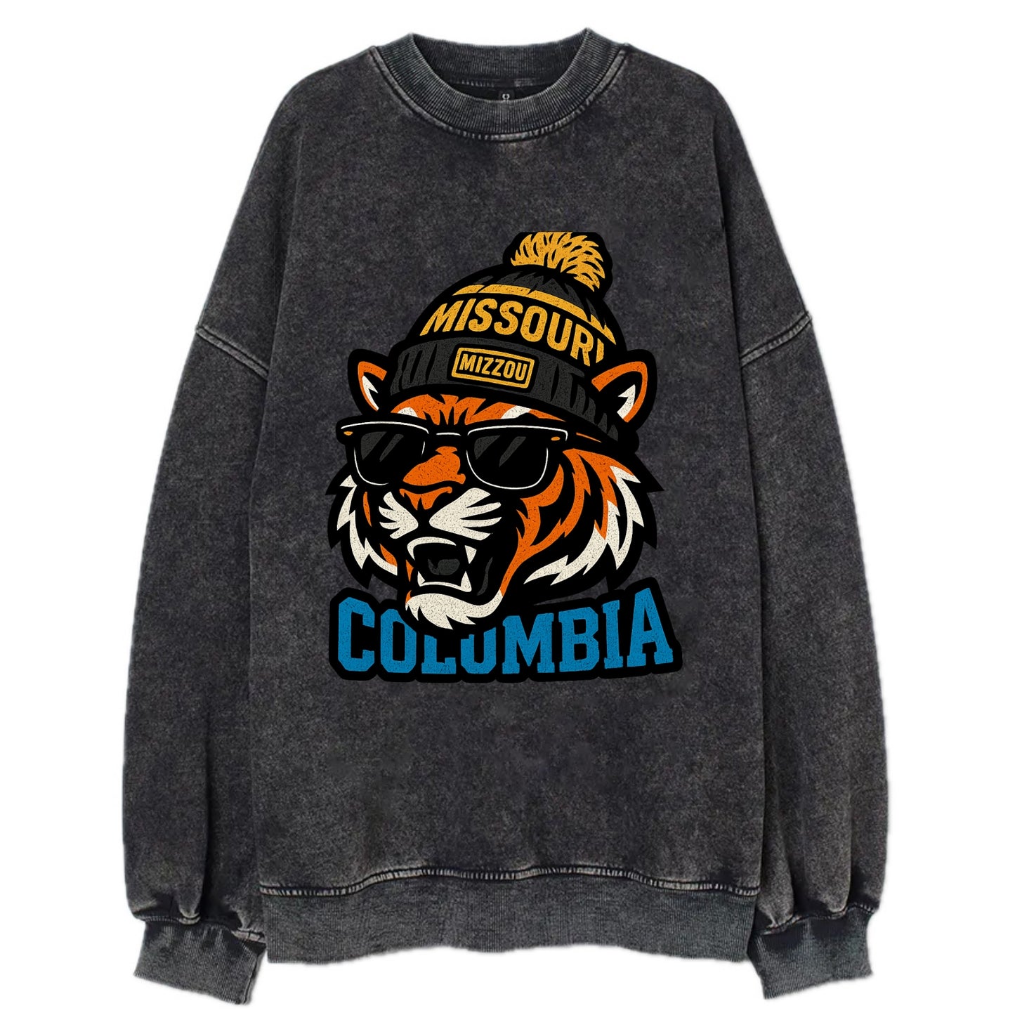 Columbia Tiger wearing Missouri beanie with Mizzou patch - Vintage Sweatshirt - Black