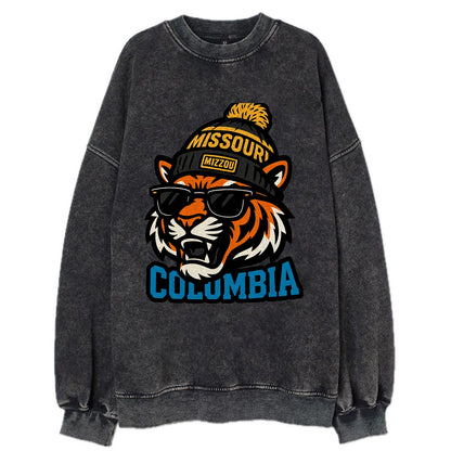 Columbia Tiger wearing Missouri beanie with Mizzou patch - Vintage Sweatshirt - Black