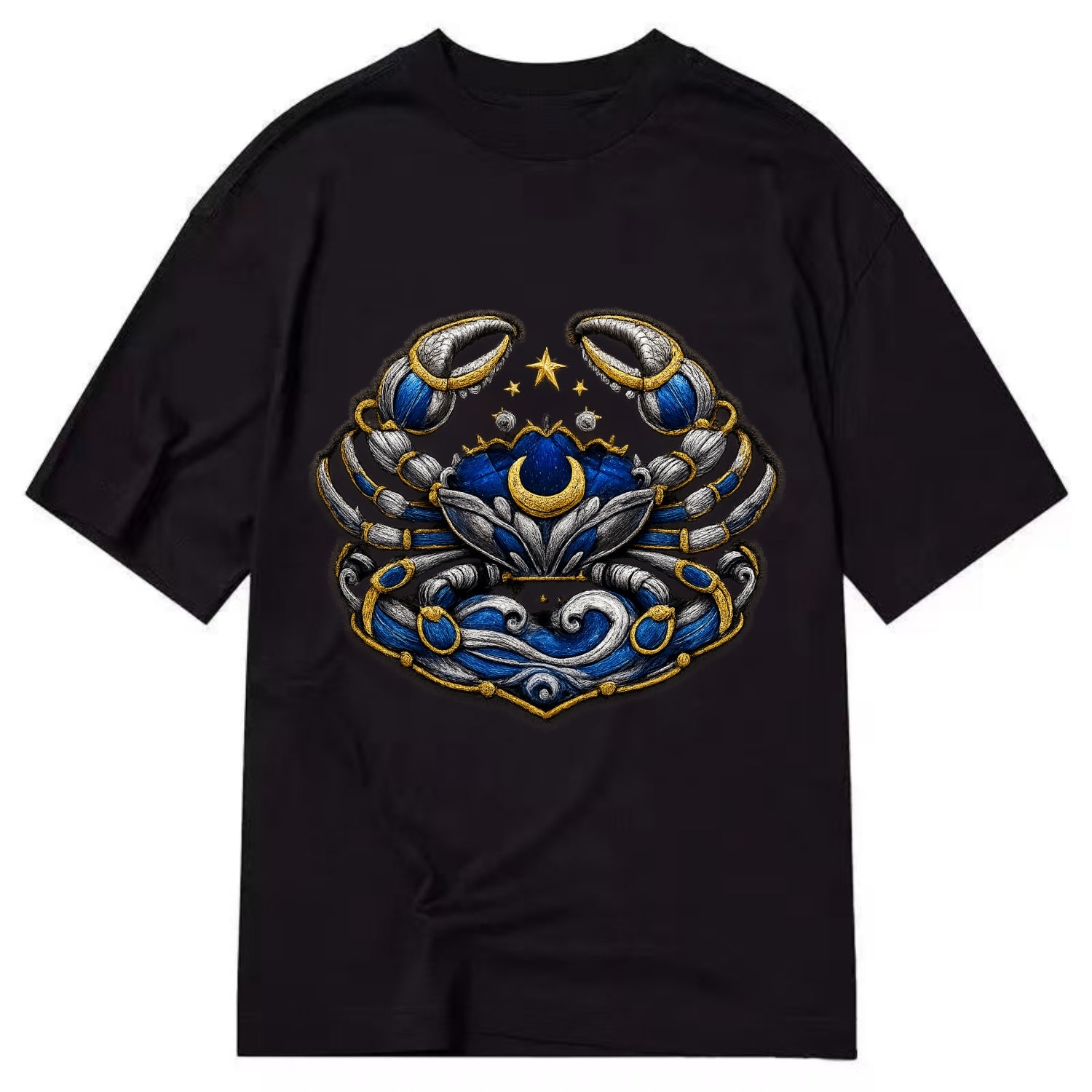 CANCER CRAB - protective crab in silver and blue , water sign - Classic T-shirt - Black