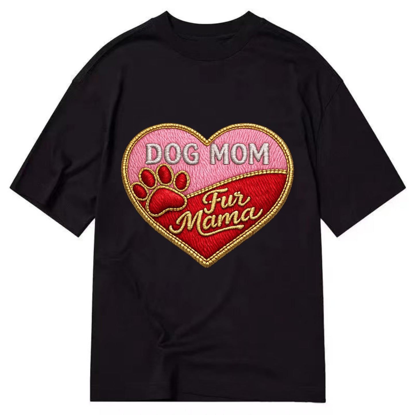 DOG MOM HEART - heart with paw print in pink and red , fur mama - Classic T-shirt - Black