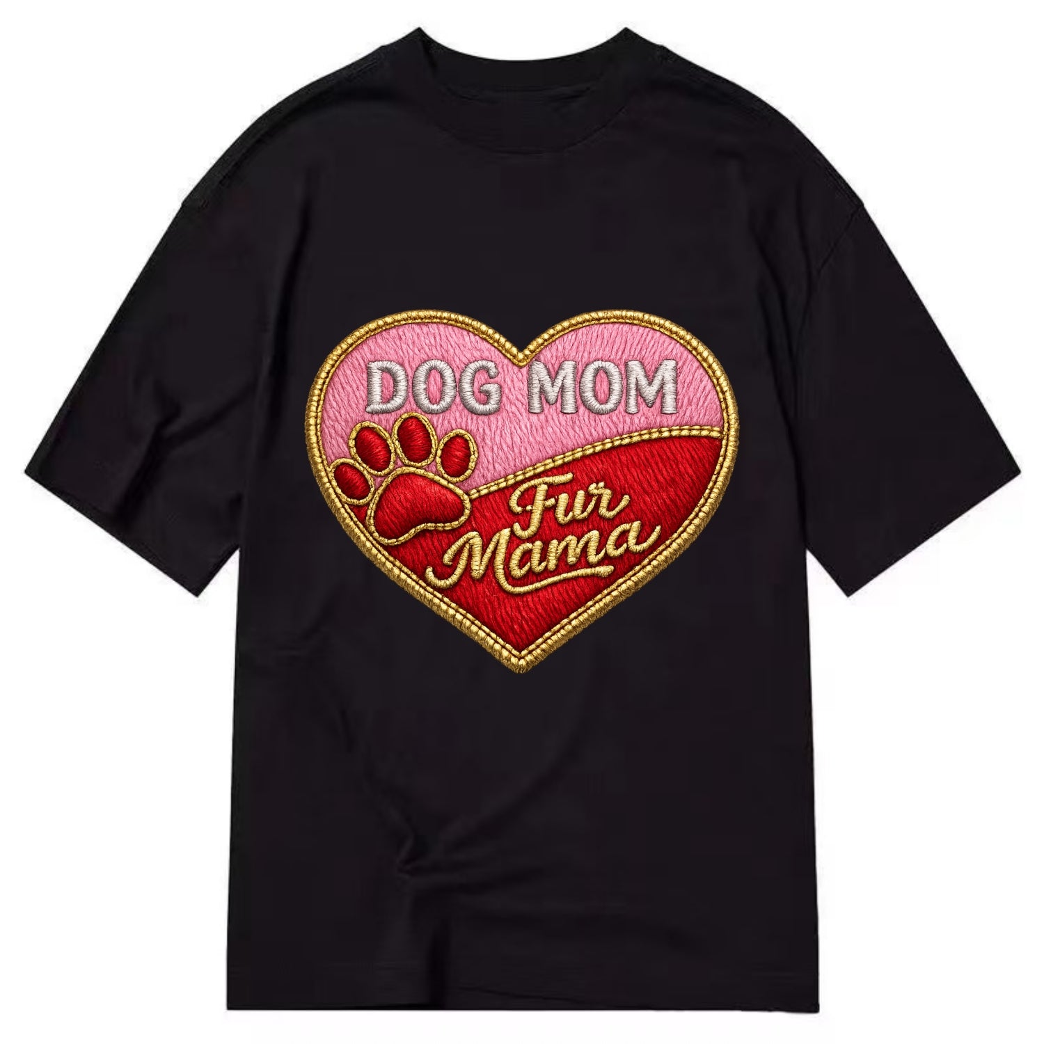 DOG MOM HEART - heart with paw print in pink and red , fur mama - Classic T-shirt - Black