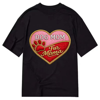 DOG MOM HEART - heart with paw print in pink and red , fur mama - Classic T-shirt - Black