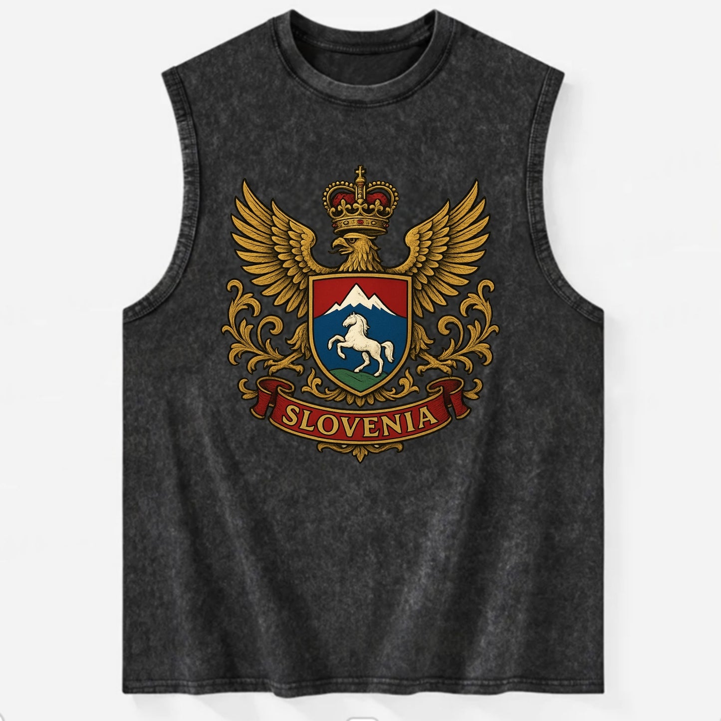 Slovenia Heritage Badge  - Vintage Washed Tank - Black