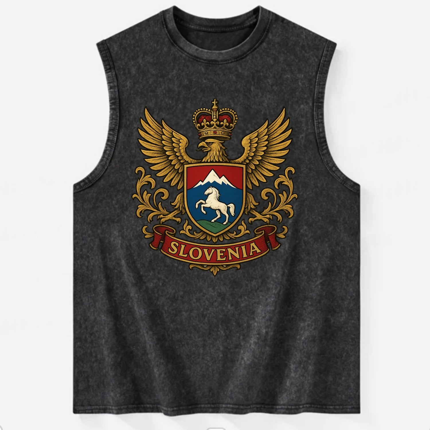 Slovenia Heritage Badge  - Vintage Washed Tank - Black