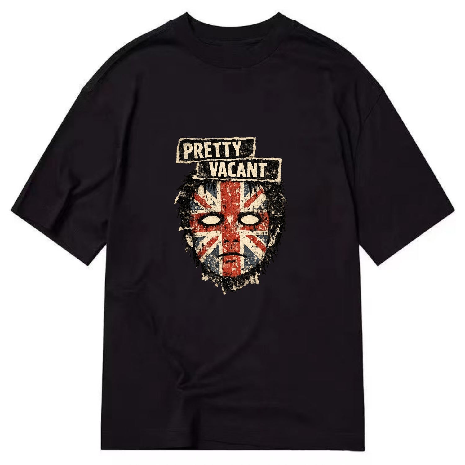 PRETTY VACANT | Blank stare Union Jack face | Empty expression | Punk nihilism | - Classic T-shirt - Black