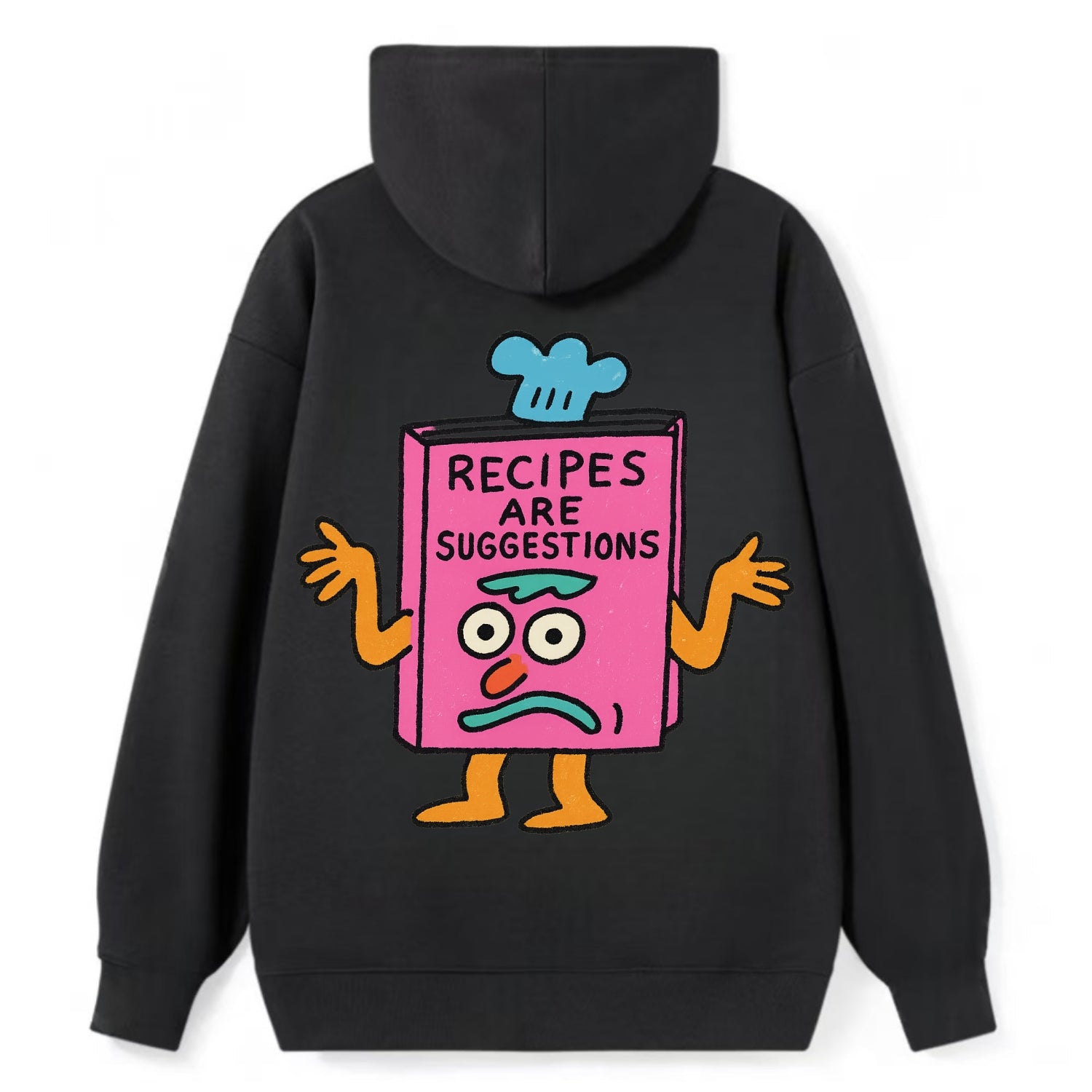 RECIPES ARE SUGGESTIONS | Cookbook shrugging - Classic Pullover Hoodie - Black