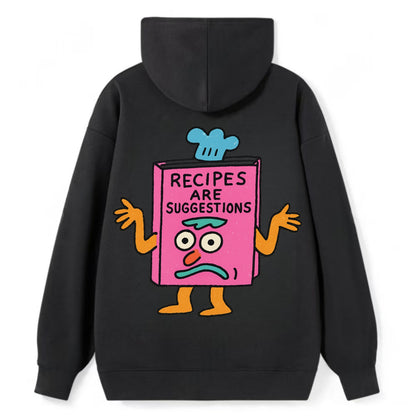 RECIPES ARE SUGGESTIONS | Cookbook shrugging - Classic Pullover Hoodie - Black