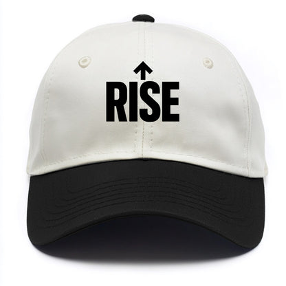 Bold typography design - "RISE" - getting up, ascending, elevating - Two Tone Cap - Black