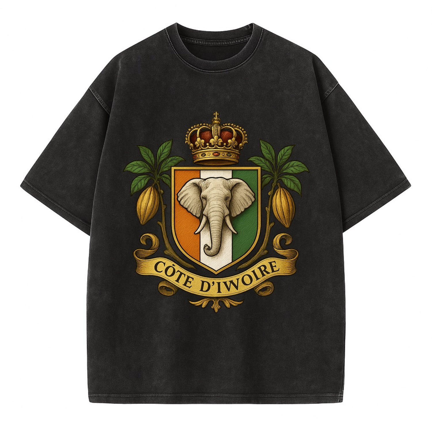 Ivory Coast Royal Logo  - Vintage T-shirt - Black