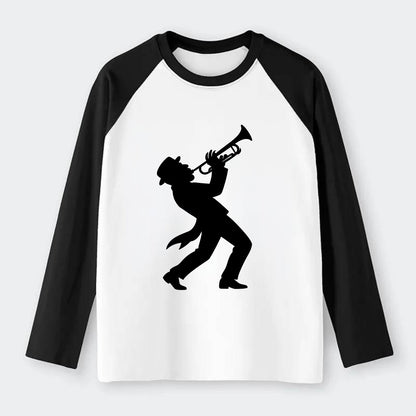 Trumpet player hitting high note - Raglan Long Sleeve T-Shirt - Black