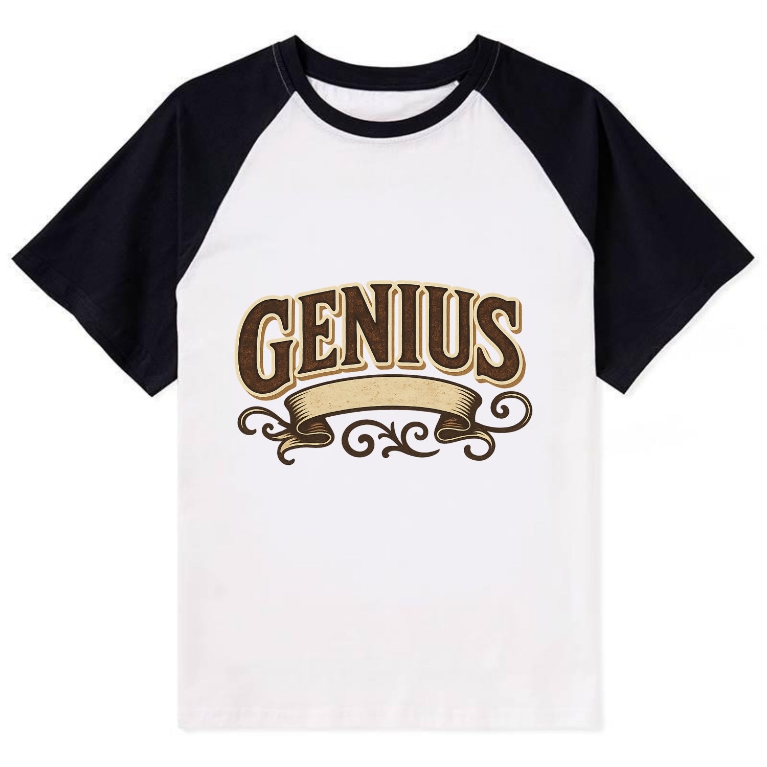 Bold typography design - "GENIUS" - exceptional intelligence, brilliance - Contrast Raglan T-shirt - Black