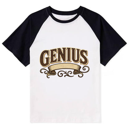 Bold typography design - "GENIUS" - exceptional intelligence, brilliance - Contrast Raglan T-shirt - Black