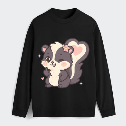 fluffy skunk with heart-shaped tail pattern, one paw up showing sass - Classic Long Sleeve Shirt - Black