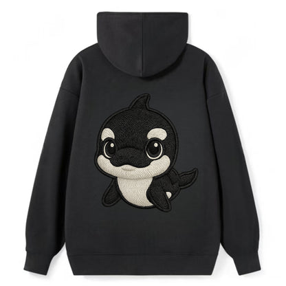 Baby Orca - black and white pattern, white eye patch, front-facing, - Classic Pullover Hoodie - Black