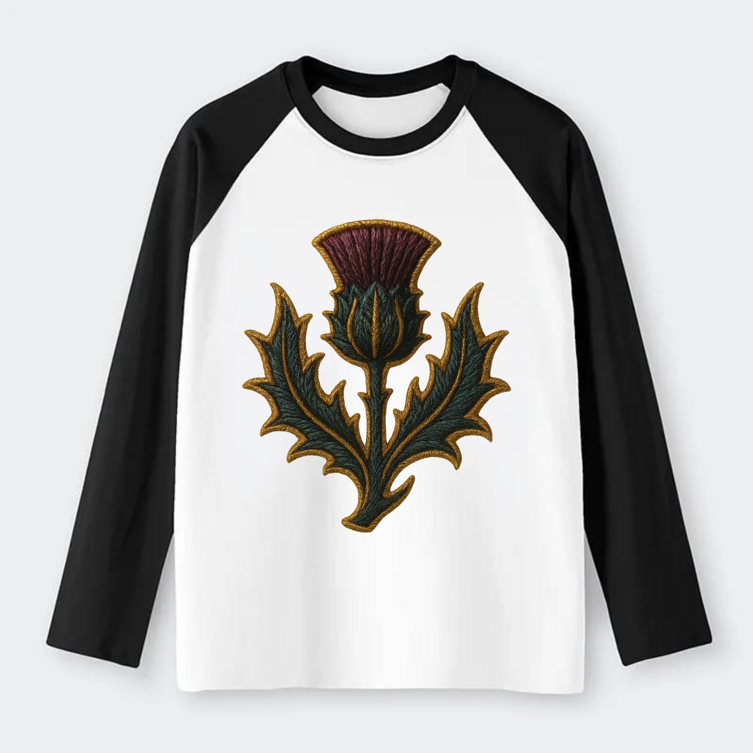 Scottish Thistle  - Raglan Long Sleeve T-Shirt - Black