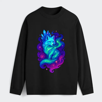 Ethereal arctic fox with fur that transforms into crystal formations, - Classic Long Sleeve Shirt - Black