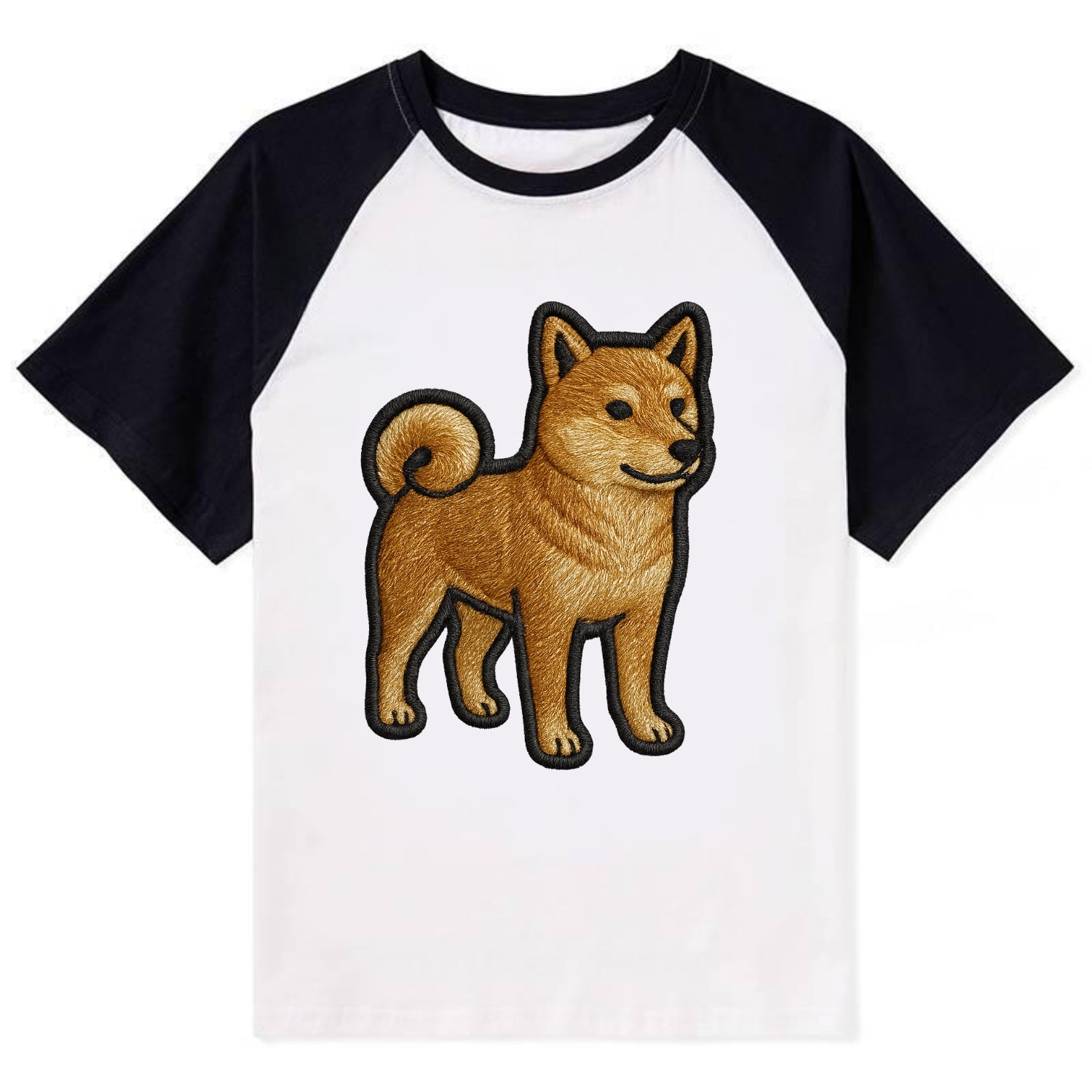 Shiba Inu - Trendy Japanese dog logo wit - Contrast Raglan T-shirt - Black
